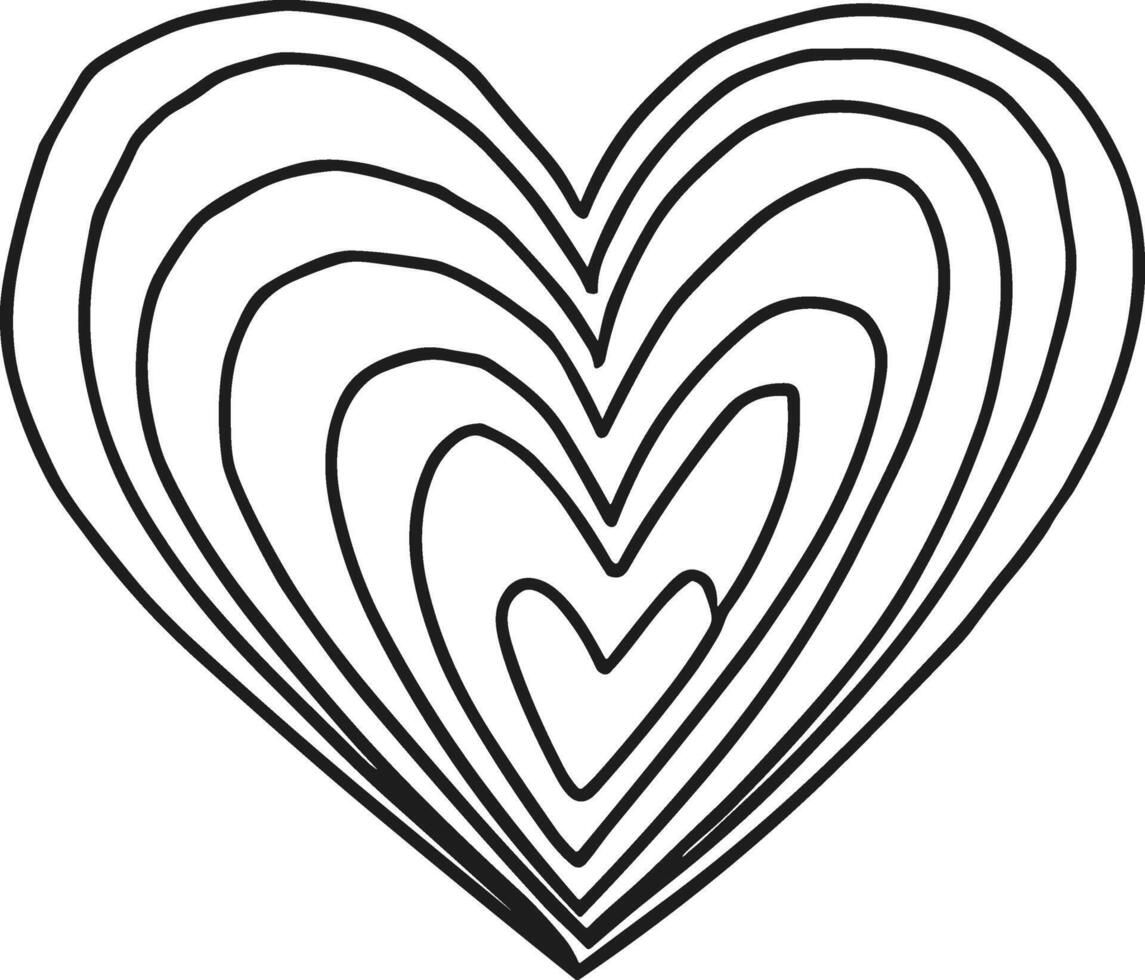 Hand-Drawn Layered Heart Line Art for Valentine's Day Designs vector