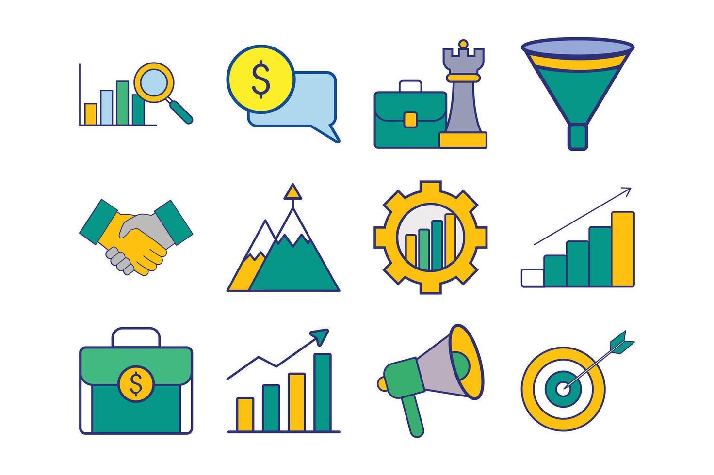 Business and Marketing Icon Set Strategy and Growth Elements vector