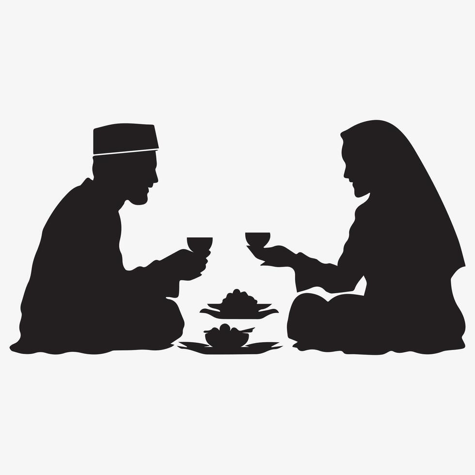 Ramadan Silhouette of a Couple Having Iftar Together vector