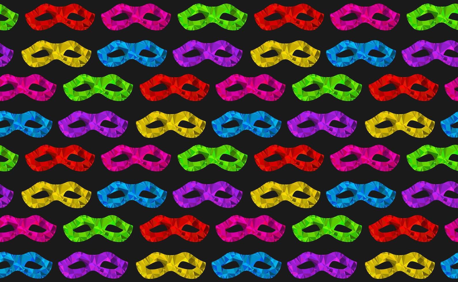 Seamless pattern with colorful carnival masks in polygonal triangles Low Poly style, modern paper crafts colored, illustration isolated on black background vector