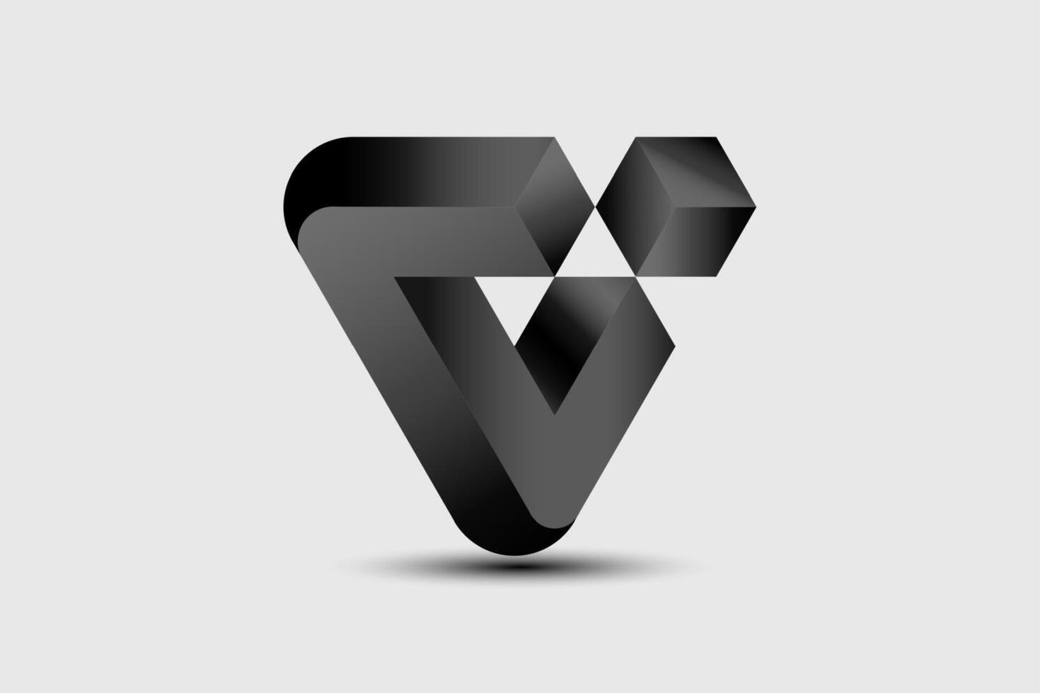 Black geometric logo design 3D element template. Modern twisted letter V icon. Company Theme, Construction, Technology, Infographics isolated on white background vector