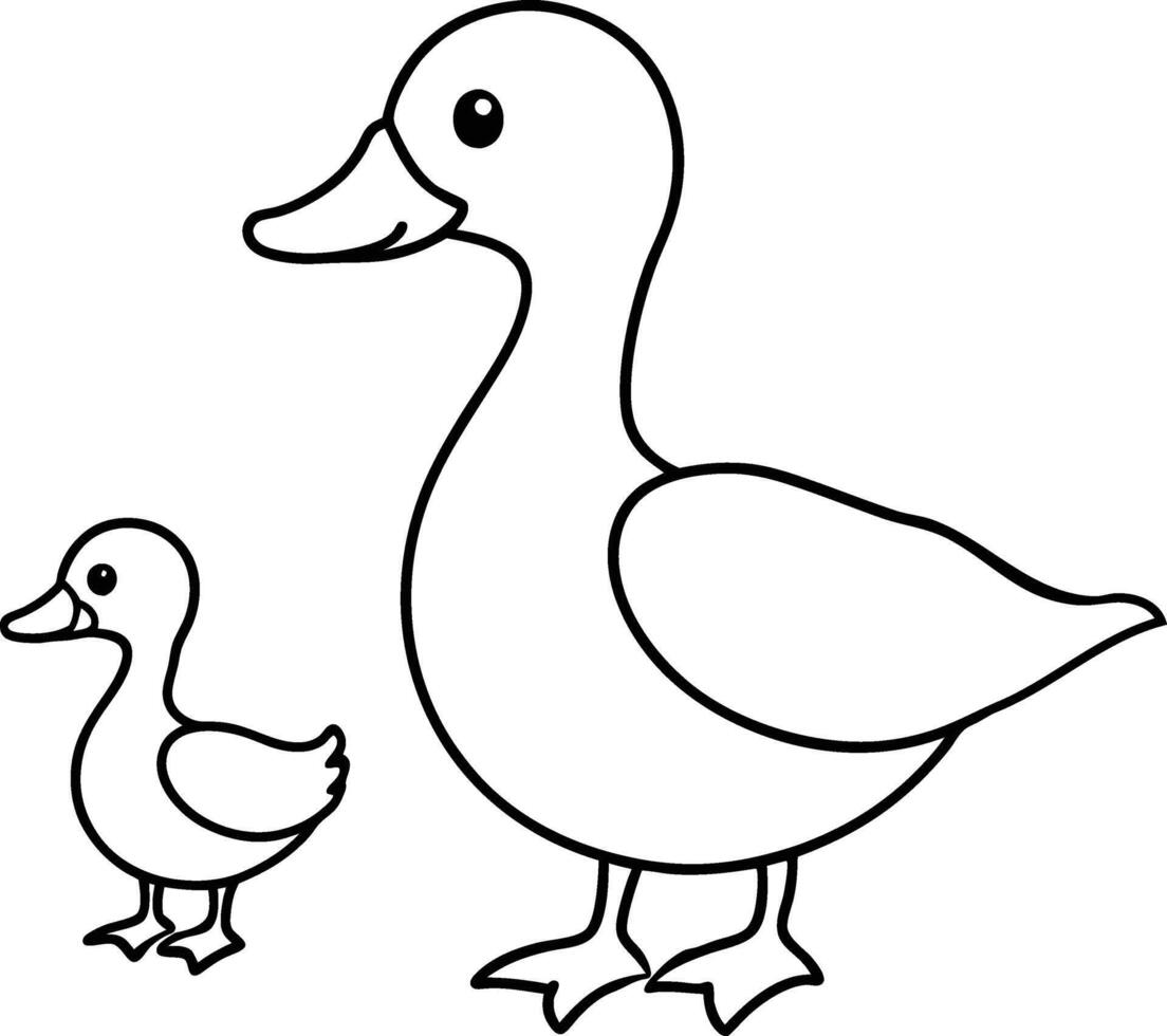 Duck and her child line art vector