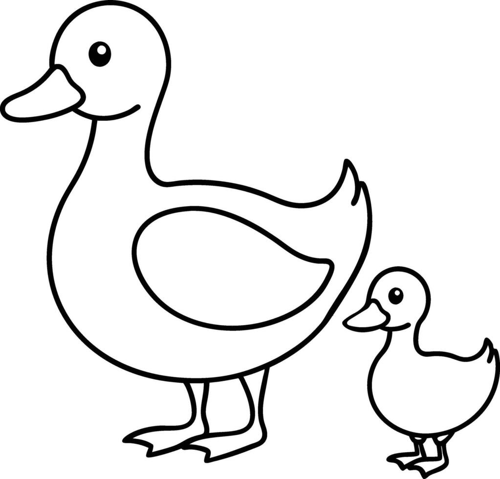 Coloring book Duck and her child line art illustration vector