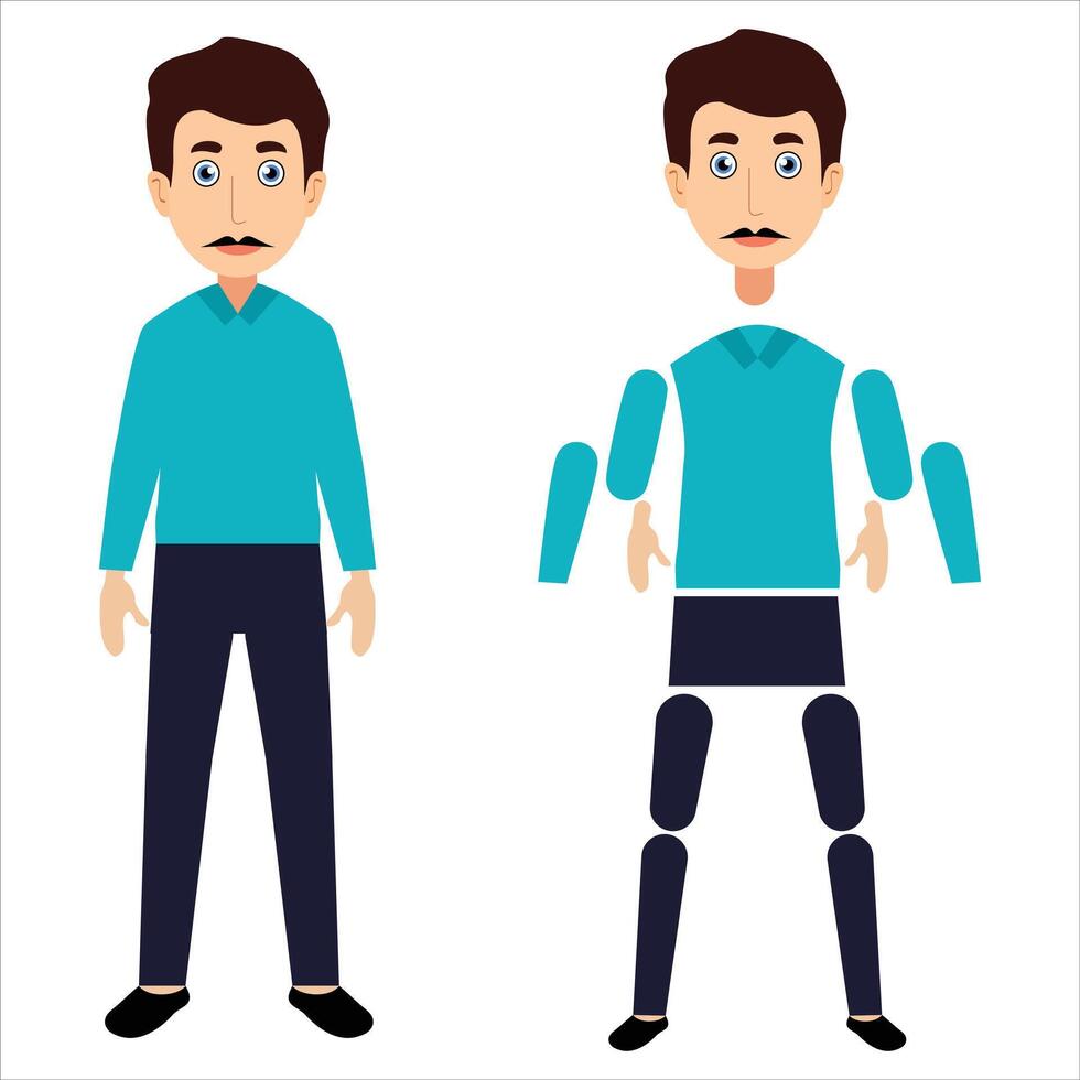 Indian man cartoon character modal sheet for 2D animation vector