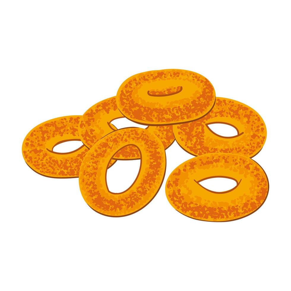 Colorful Textured Illustration of Traditional Russian Pastry Sushki Isolated on White Background vector