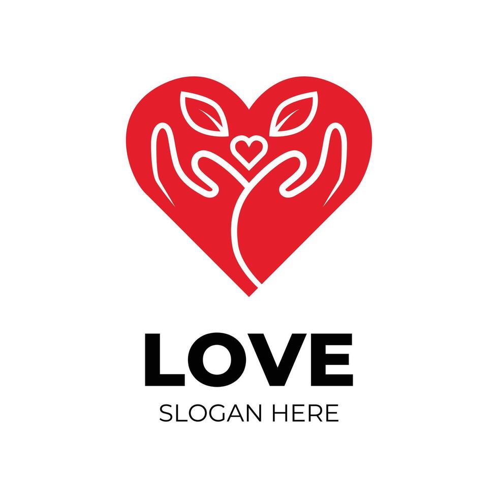 love logo with heart shape and leaves vector