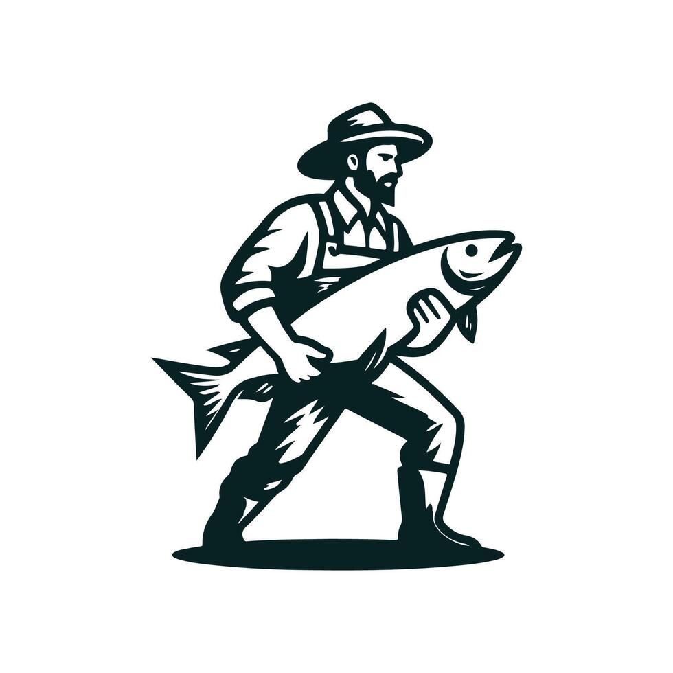 man with a hat and beard carrying a fish vector