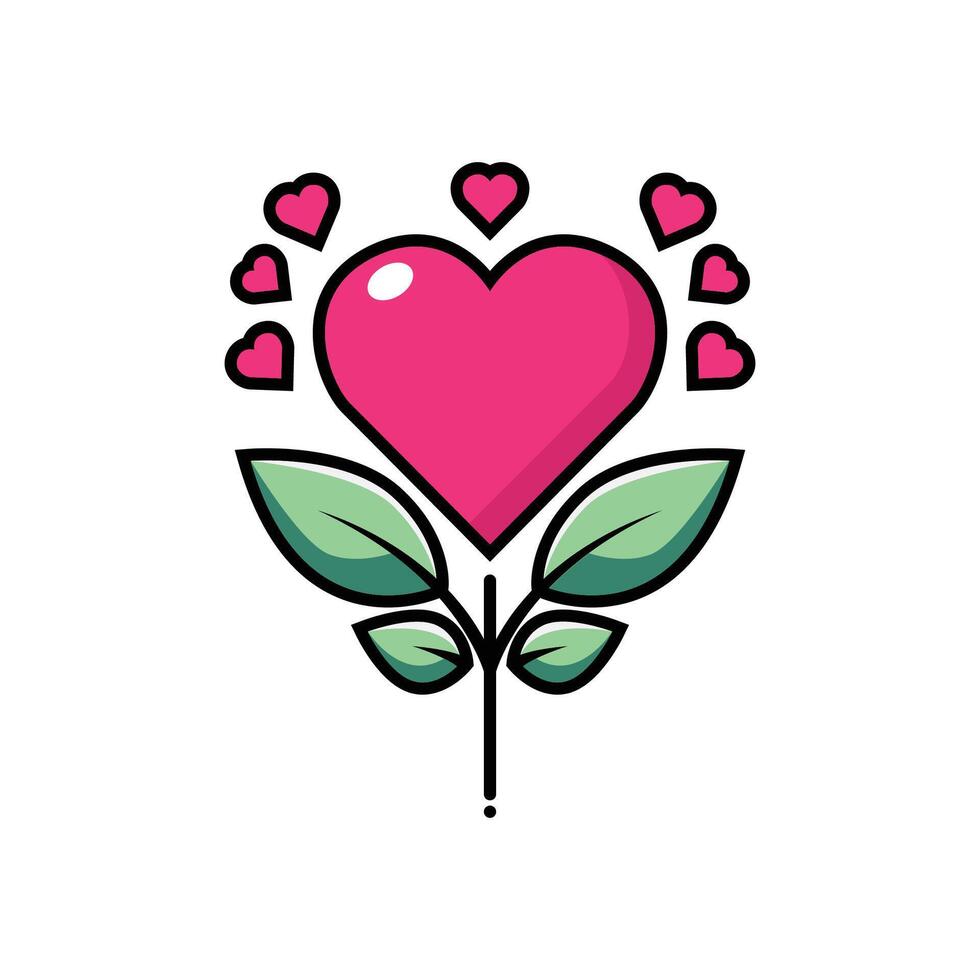 a pink heart with leaves and leaves on it vector