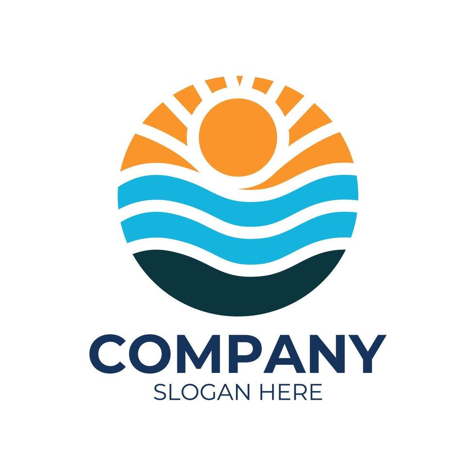 sun and wave logo for a company design vector