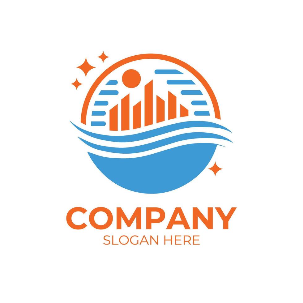 logo for a company building, waves, sun vector