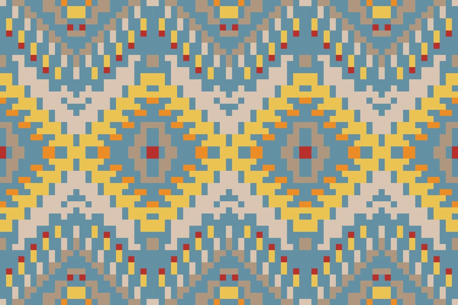 Pixelated Ethnic Pattern Sweatshirtfolk Embroidery, Aztec Geometric Ornament Print. Design for Carpet, Wallpaper, Clothing, Wrapping, Fabric vector