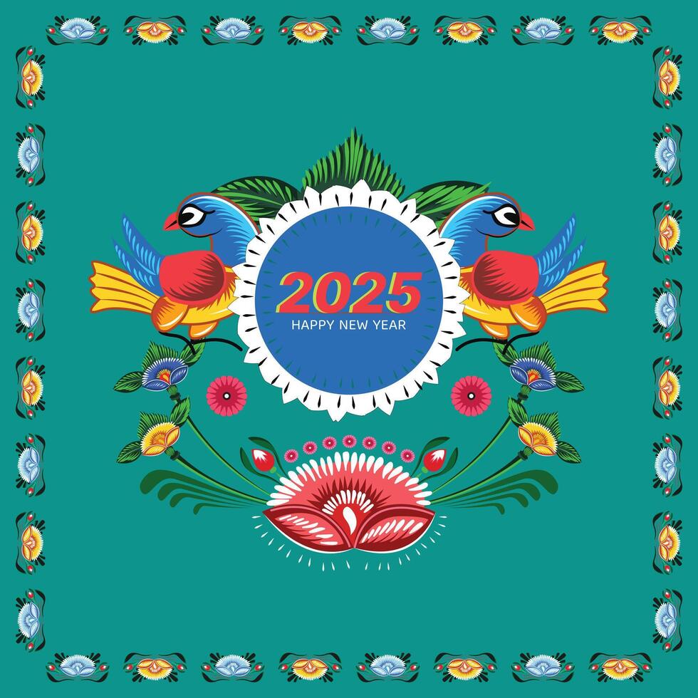 Two birds holding a text box and bunch of colorful flowers of rickshaw painting in India vector