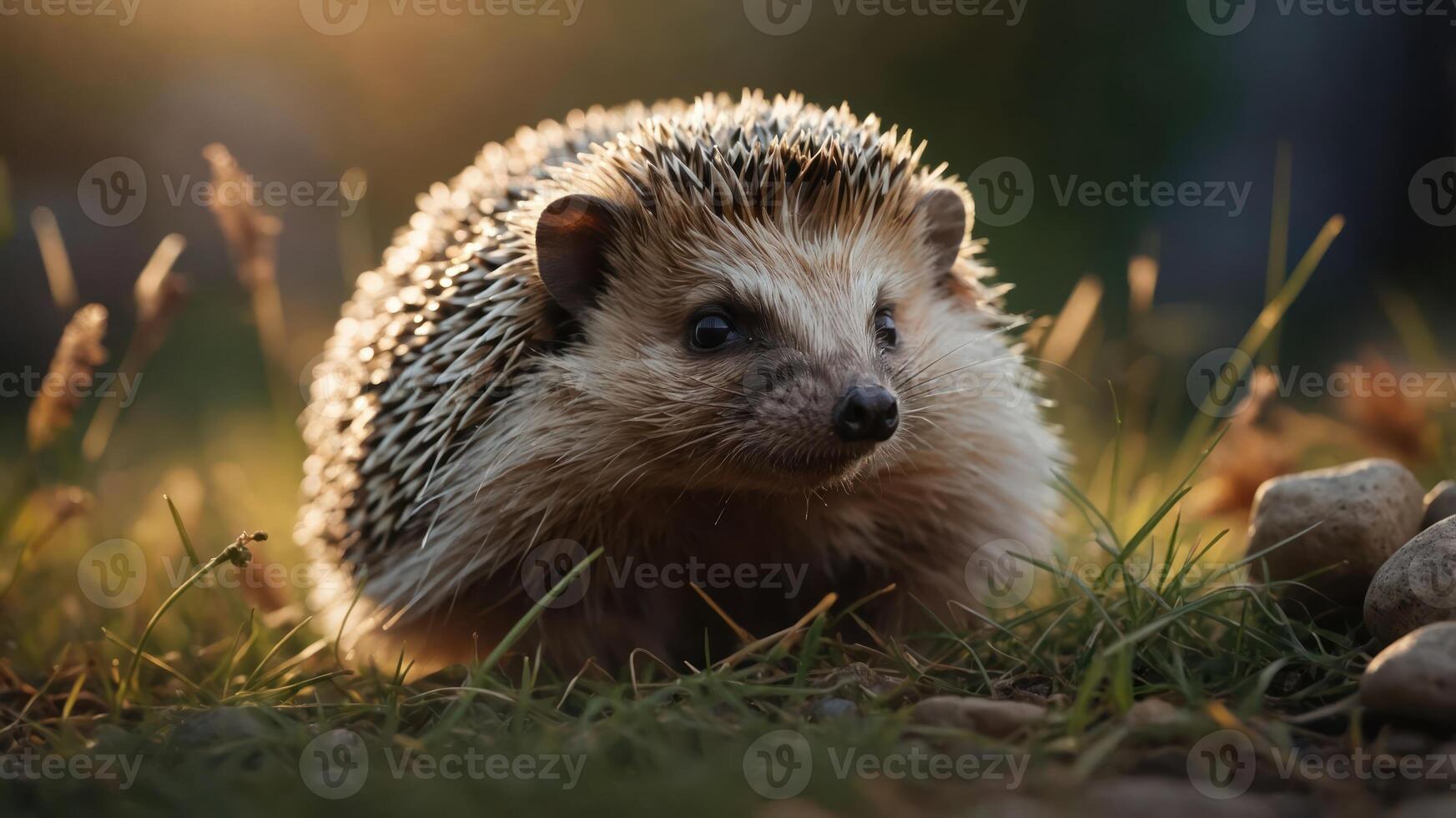A close-up of a hedgehog in a natural setting, showcasing its features and environment. photo