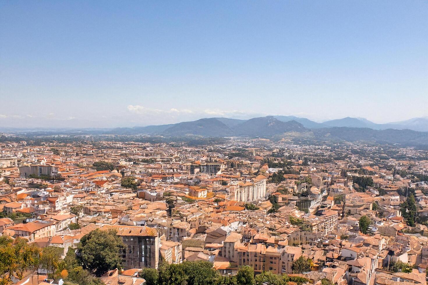 Hilltop Cityscape Panoramic View, Spanish Town, Mountain Background, Travel Brochure photo