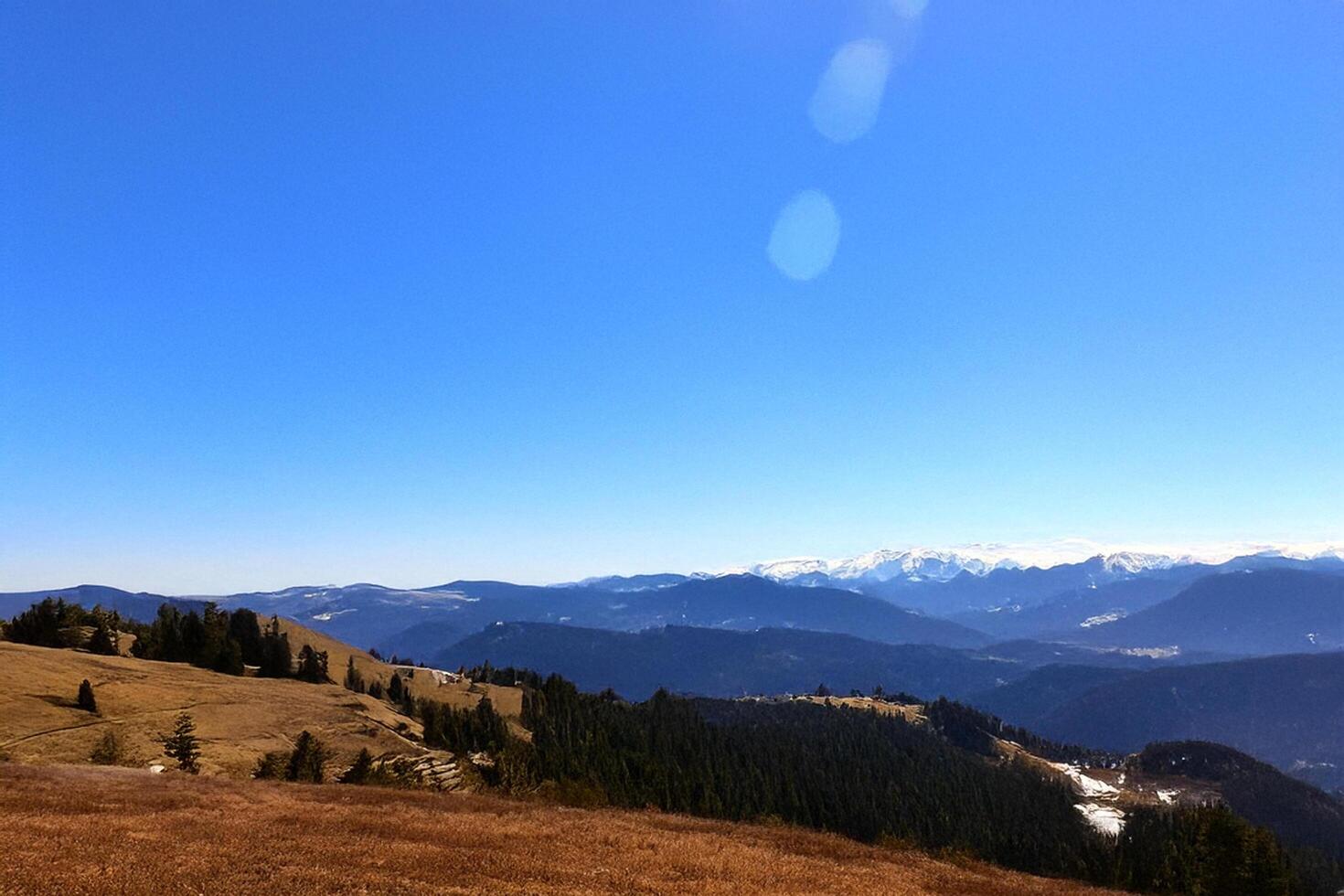 Mountain vista, sunny day, autumn, alpine landscape, travel brochure photo
