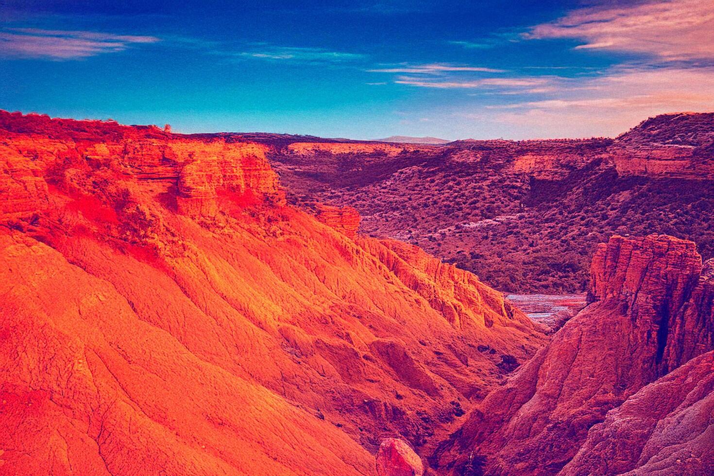 Sunset Canyon Landscape, Desert Vista, Travel Poster photo