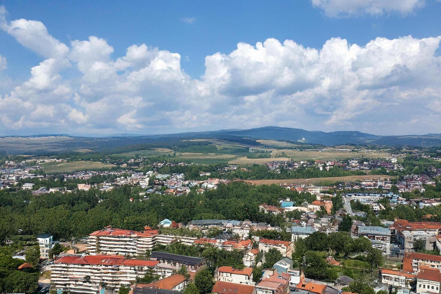 Hilltop Cityscape Summer Day Aerial View photo