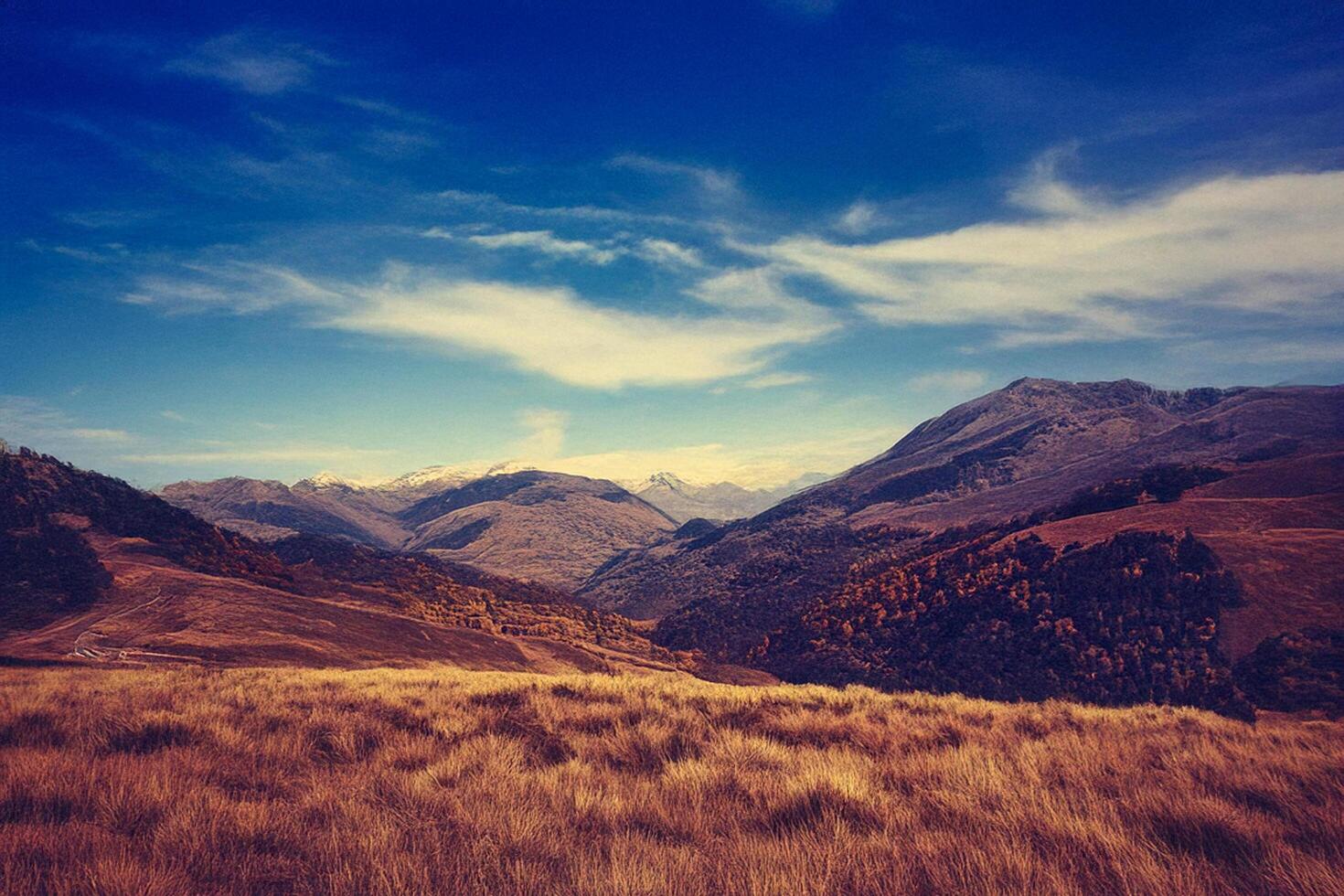 Autumn mountain range landscape, scenic view, travel postcard photo