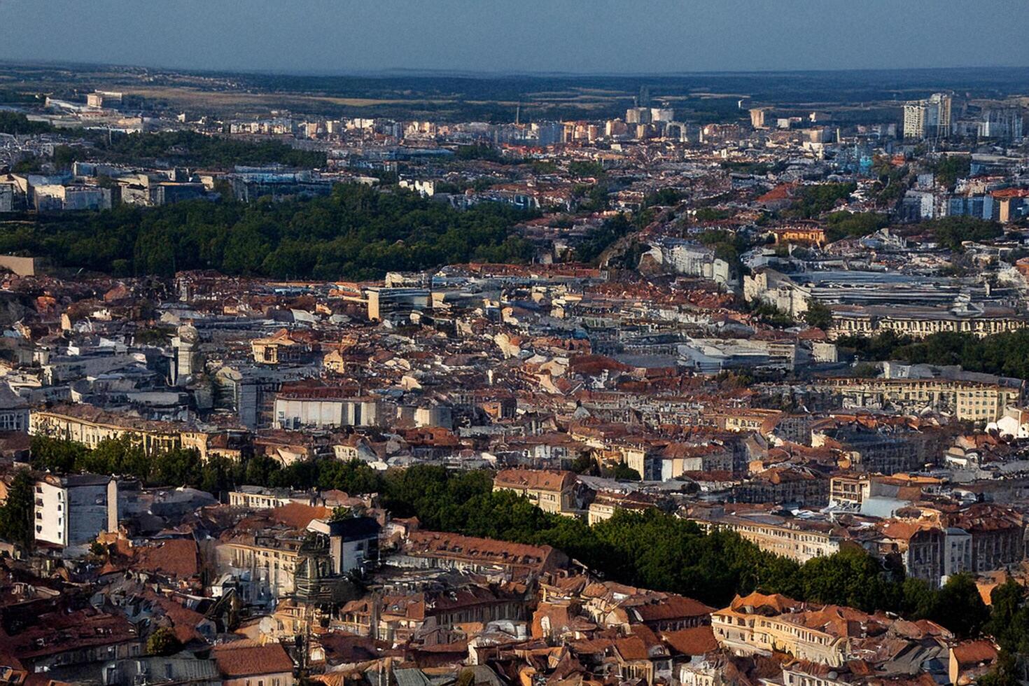 Aerial Cityscape Hilltop View, Summer Day photo