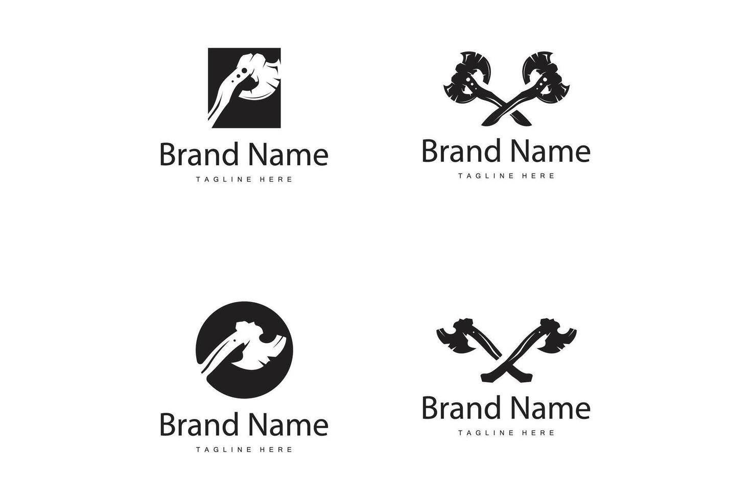 Woodcutter tool axe logo carpentry simple design silhouette illustration template collection bundle set vector