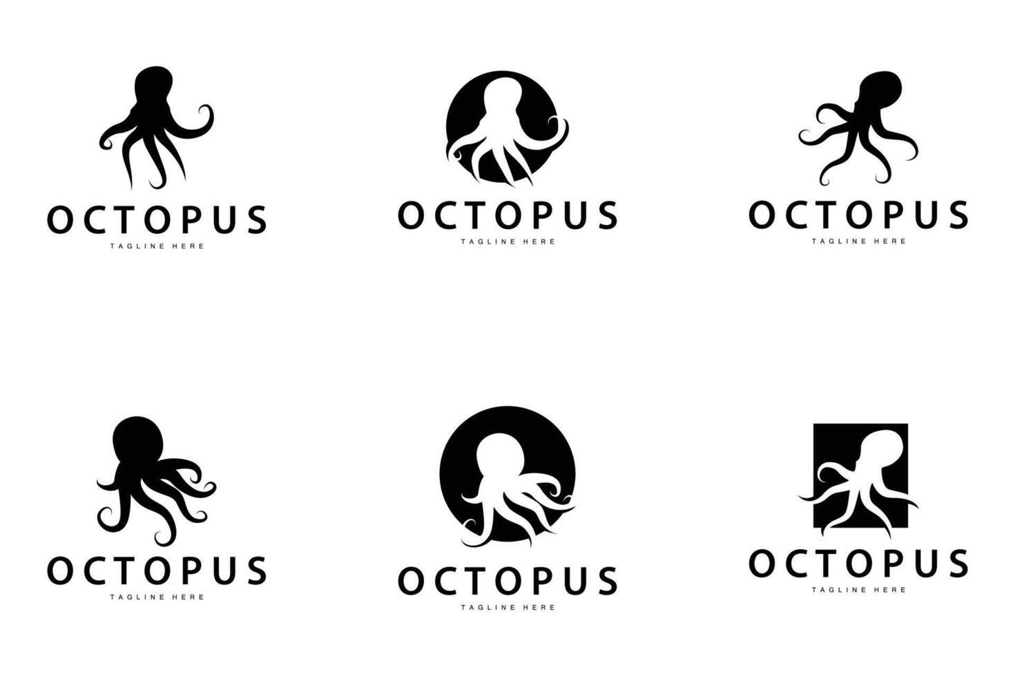 Octopus Logo Simple Line Design Sea Animal Japanese Seafood Ingredient Icon Illustration vector