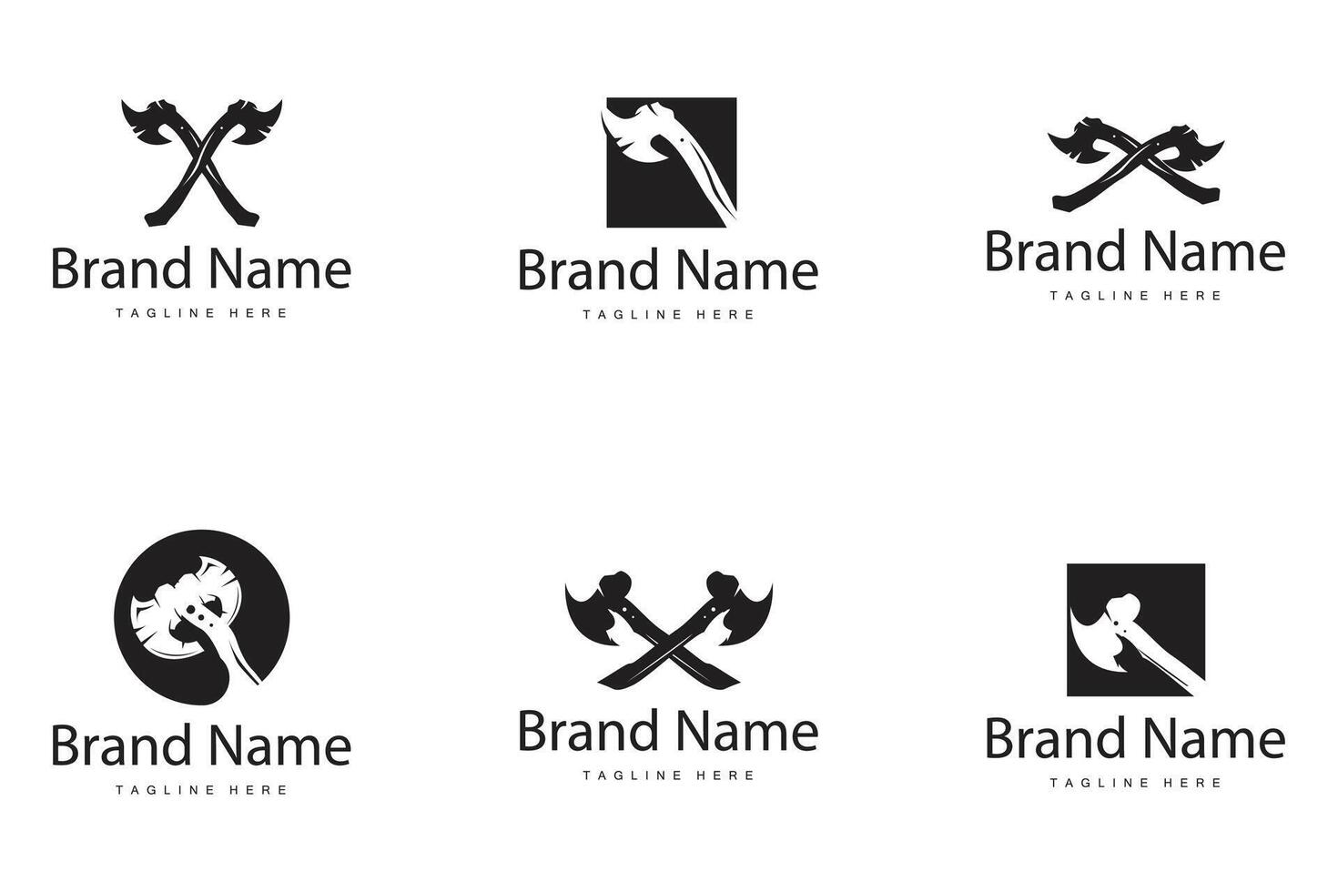 Woodcutter tool axe logo carpentry simple design silhouette collection bundle set vector