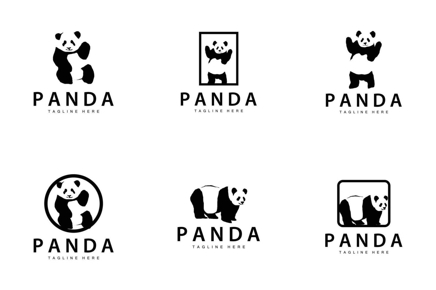 black silhouette cute panda animal logo simple concept illustration illustration template collection bundle set vector