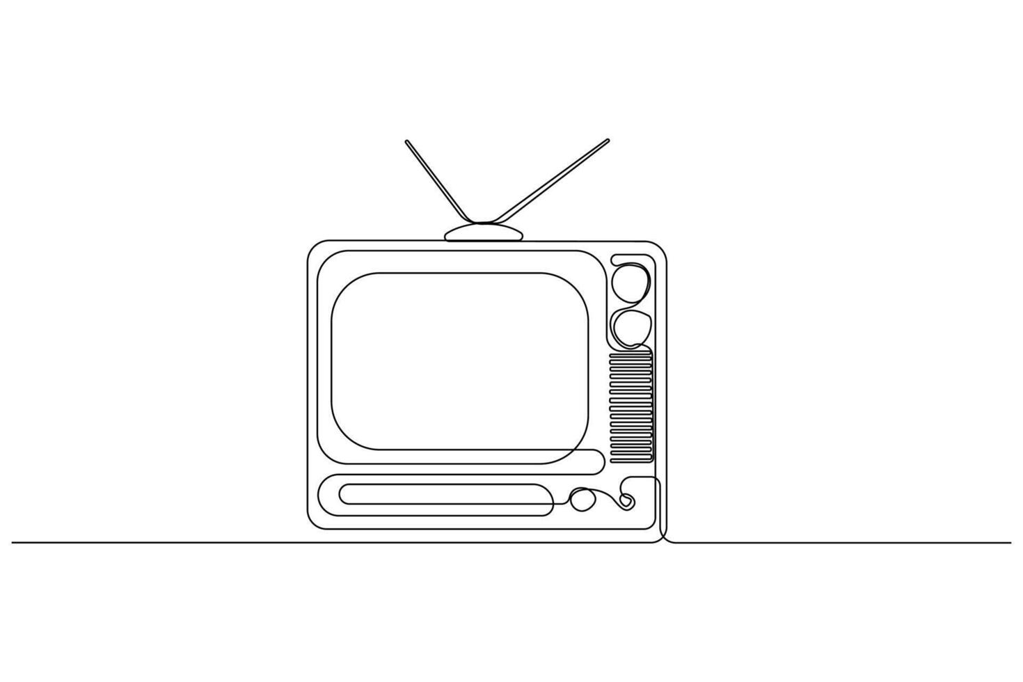 Hand-drawn vintage tv one-line art drawing. Television continuous outline . vector
