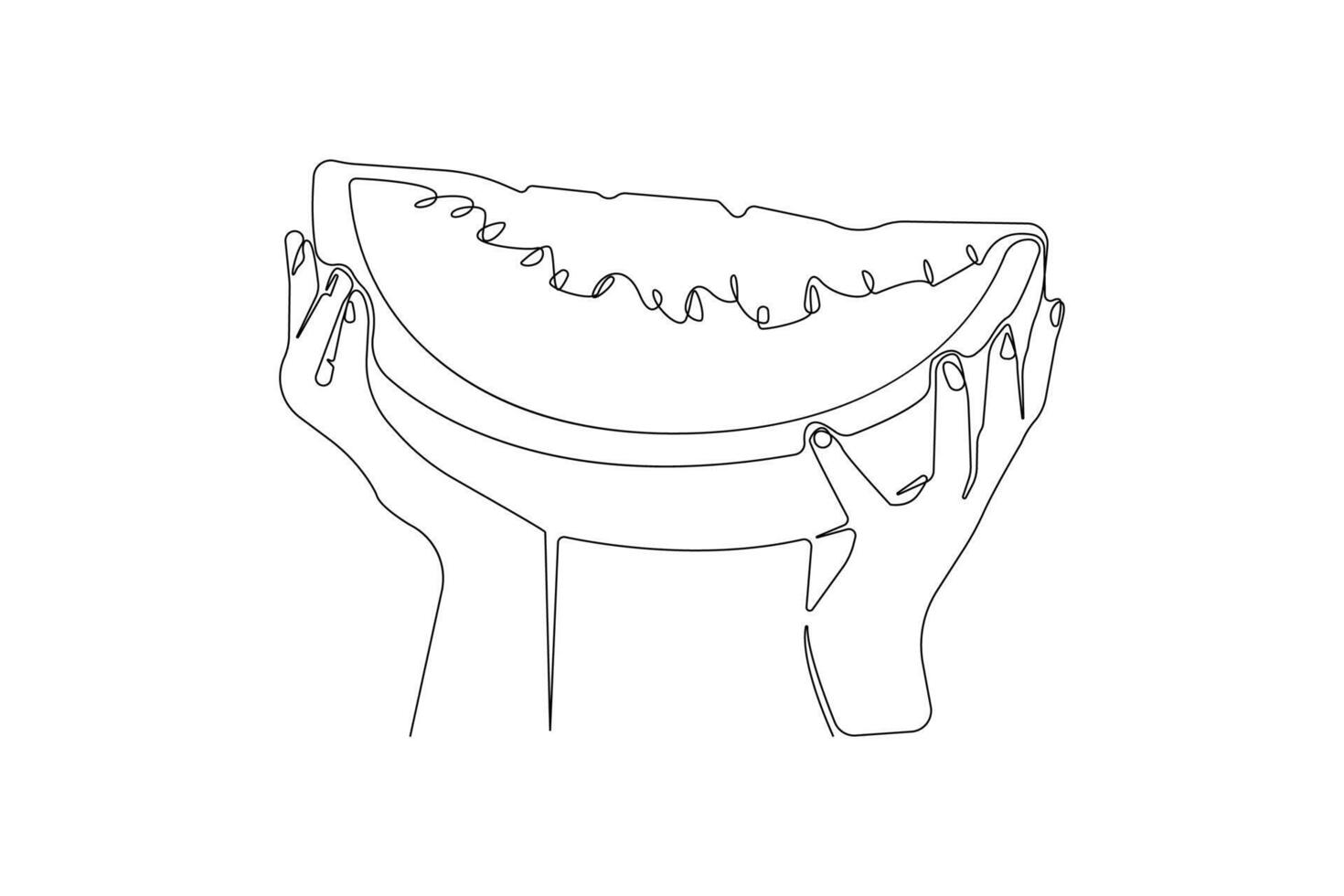 Continuous line drawing of hands holding watermelon vector