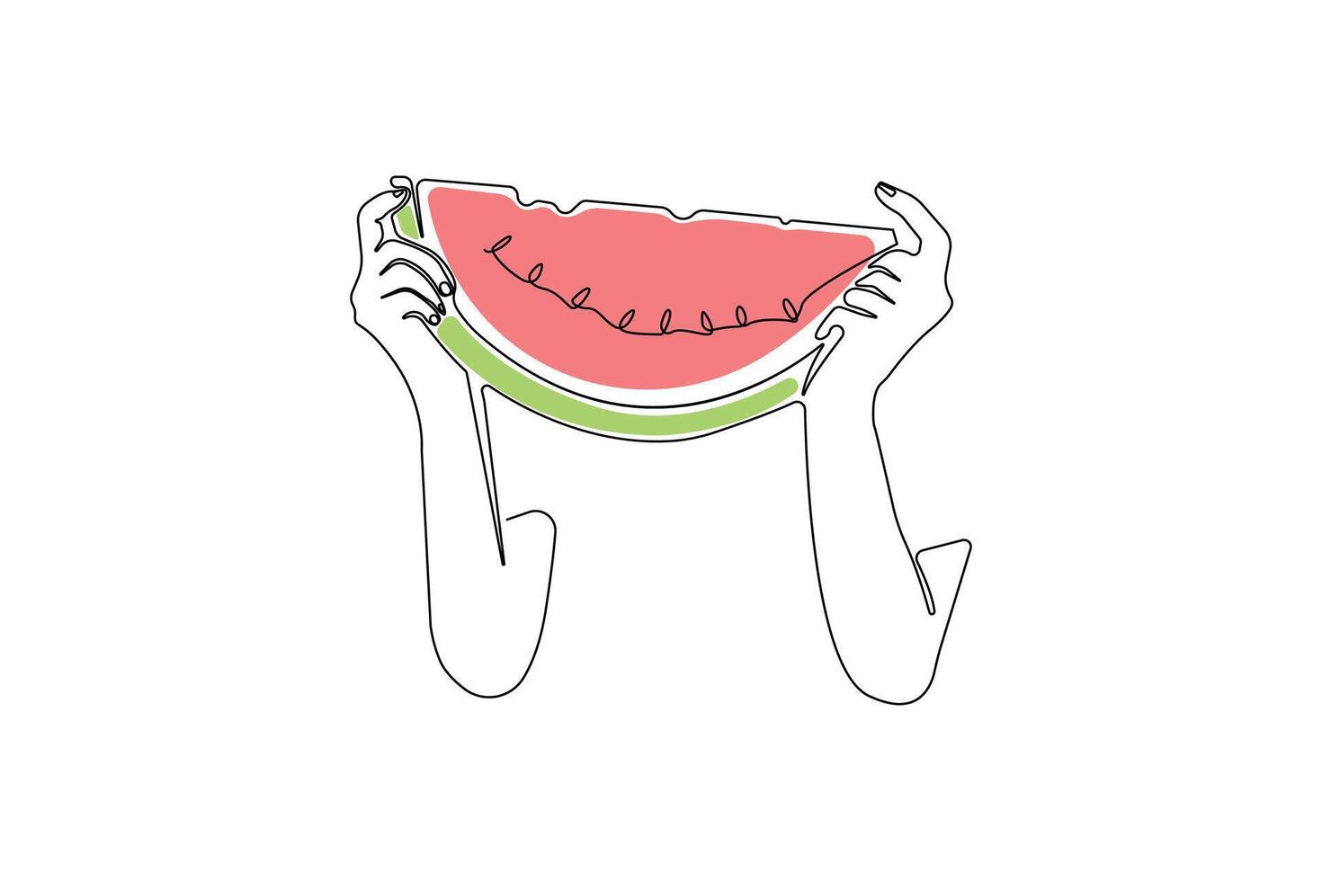 Holding watermelon line art drawing. Watermelon fruit linear icon vector