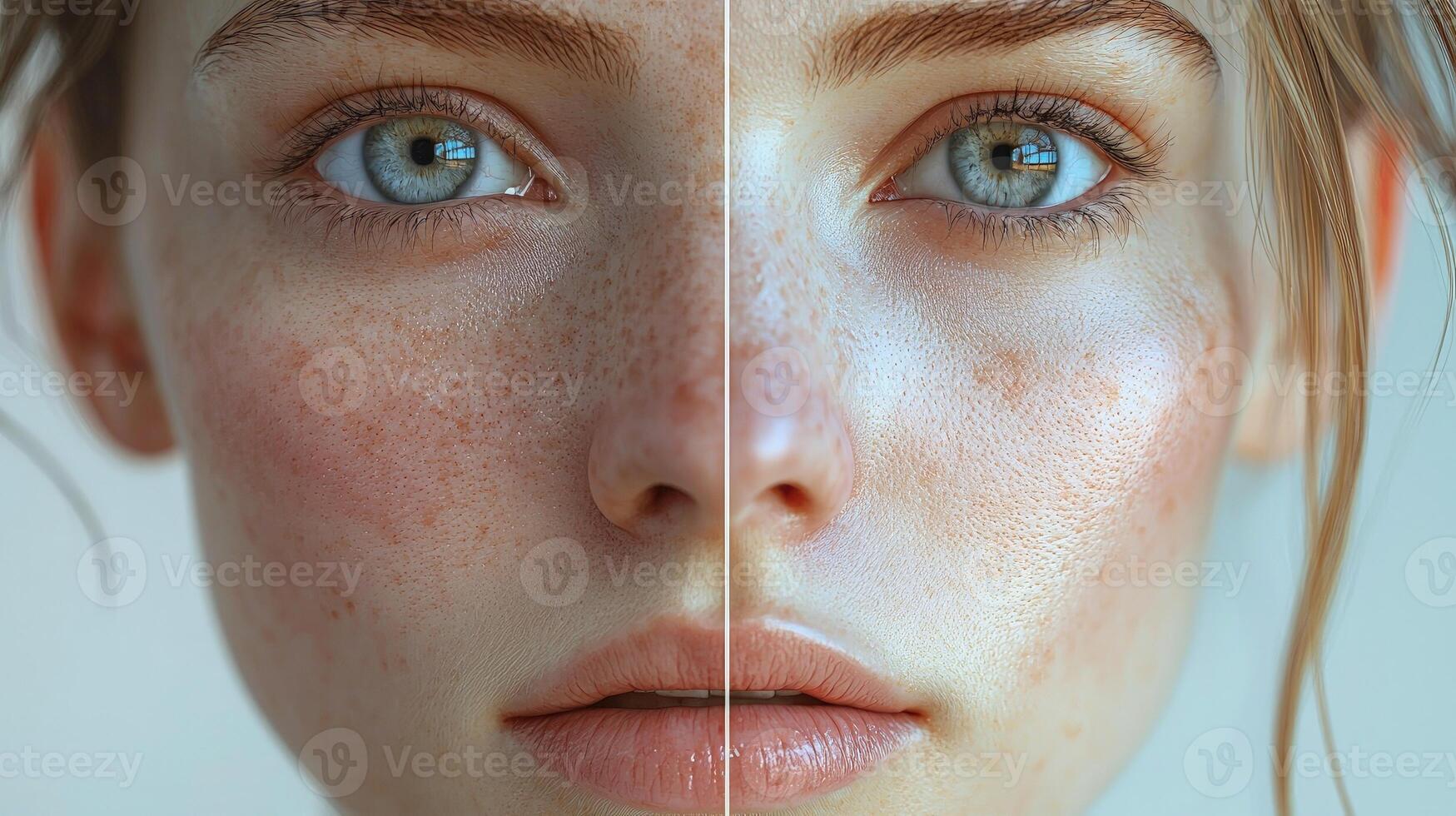 Close-up of a human face with glowing digital grid data points overlayed, symbolizing technology, artificial intelligence, or biometrics. Generative by AI. photo