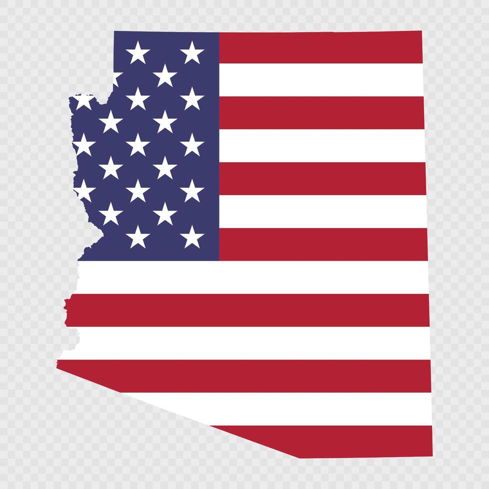 Arizona state map with American national flag. vector
