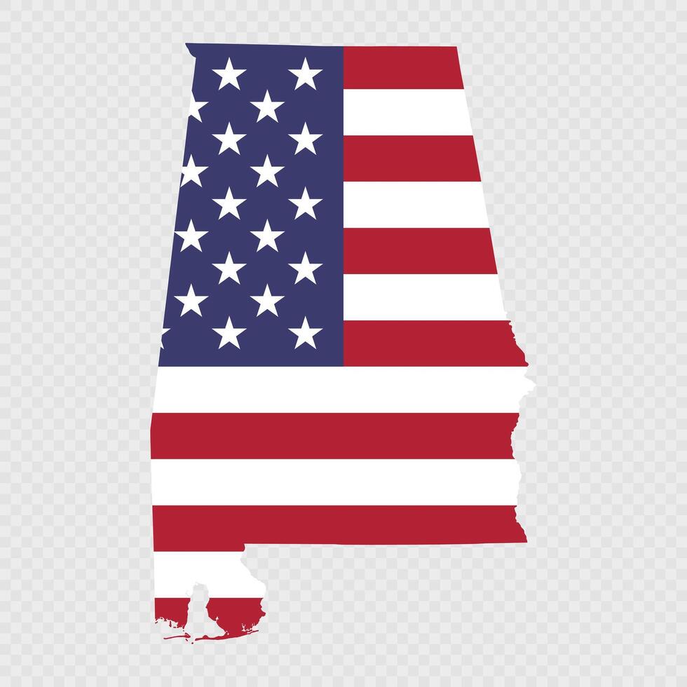 Alabama state map with American national flag. vector