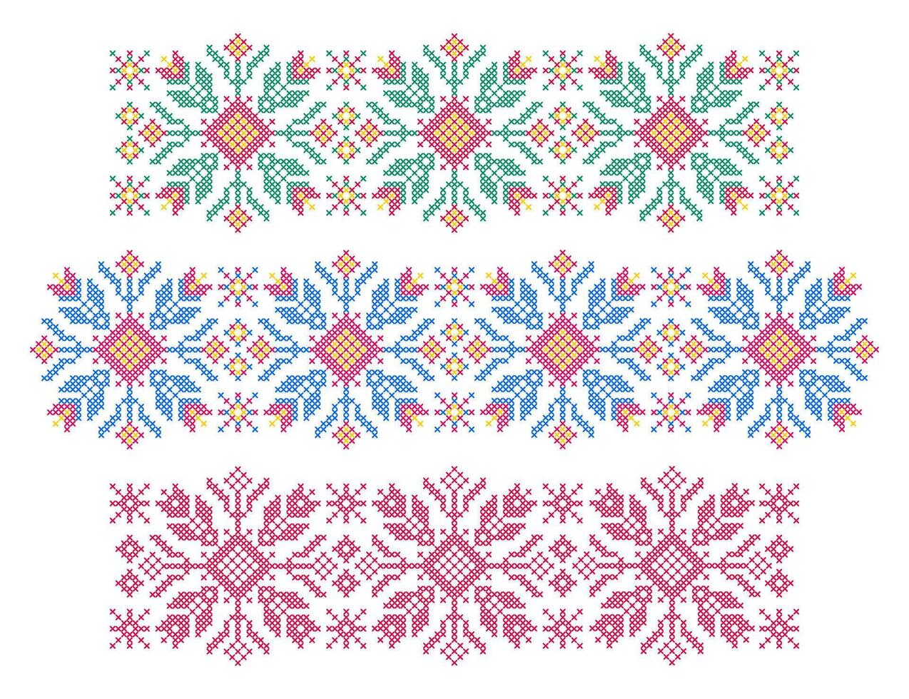 A set of cross stitch embroidery patterns. vector