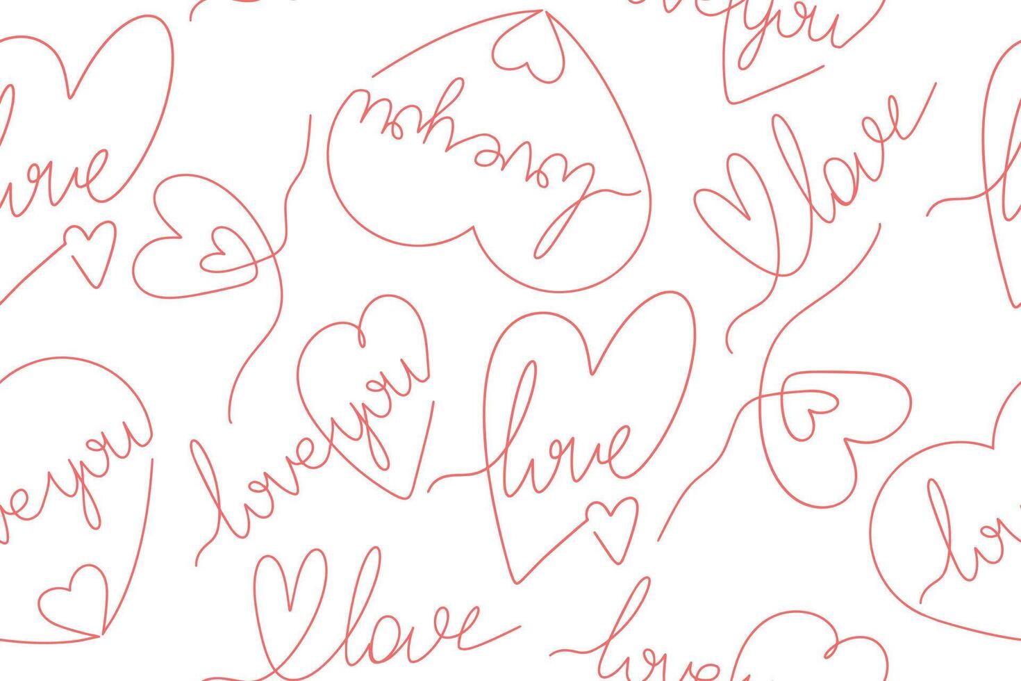 Seamless pattern of hearts and love inscriptions. Valentine's Day, wedding day concept. Background for invitations, greeting cards, prints and posters. Trendy minimalist illustration. . vector