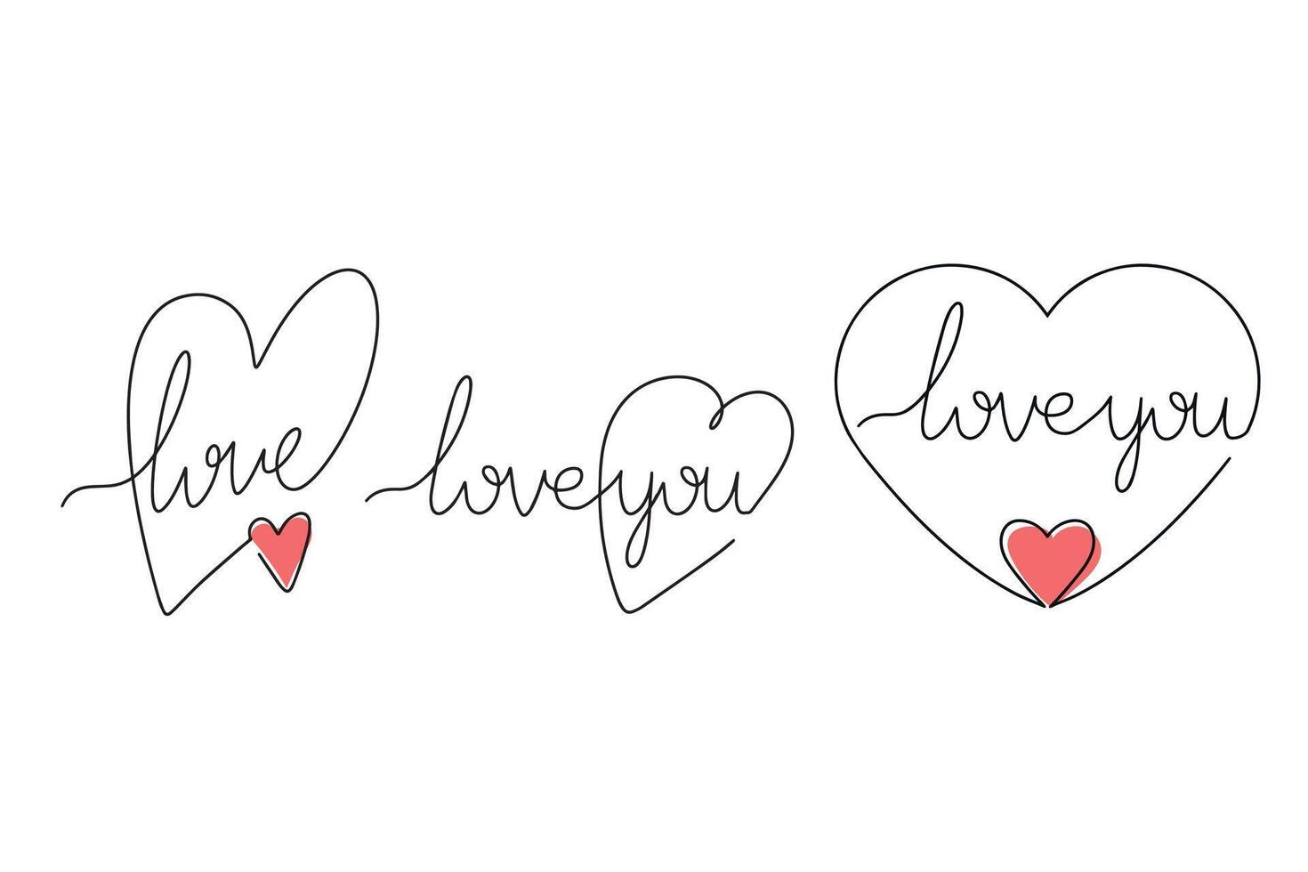 Lettering I love you in heart. One line drawing. Logos and emblems for invitation, greeting card, prints and posters. Wedding day, Valentine's day. vector
