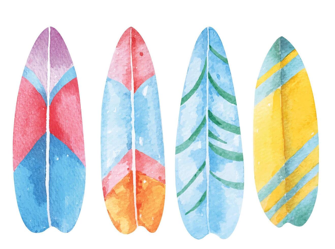 Hand drawn watercolor surf board.Hello summer. Water extreme sports. vector