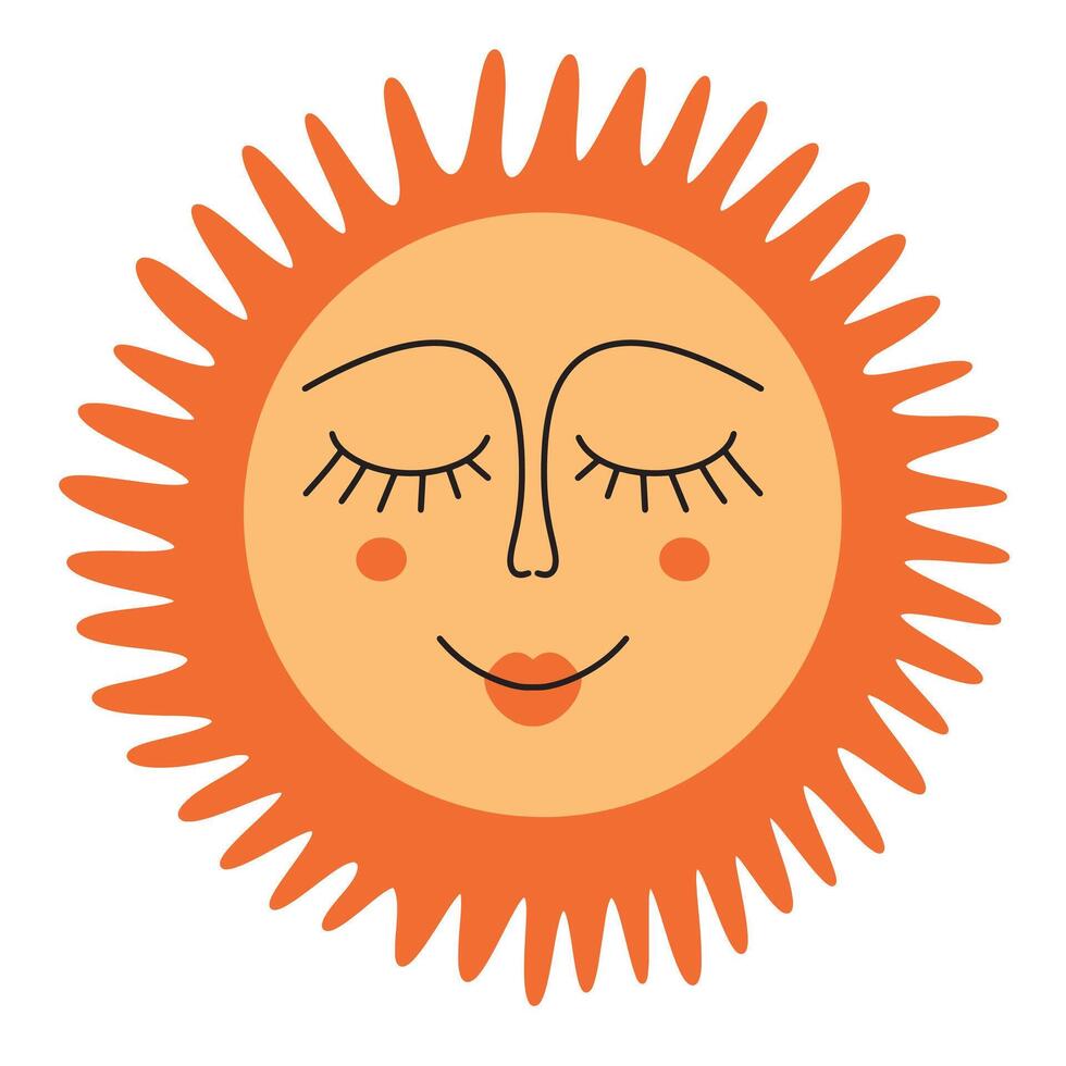 Simple hand drawn folk slavic sun with face doodle illustration. Cute character for Maslenitsa Russian holiday or Shrovetide vector