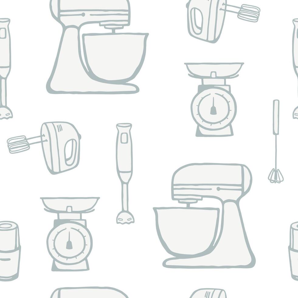 Hand drawn kitchen equipment seamless pattern. Simple clear design for textile, fabric, wrapping paper vector
