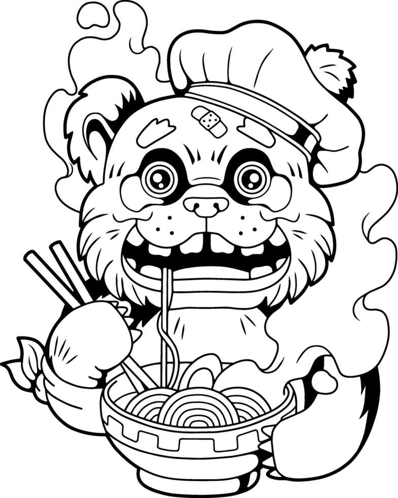 funny panda eating ramen noodles illustration design vector
