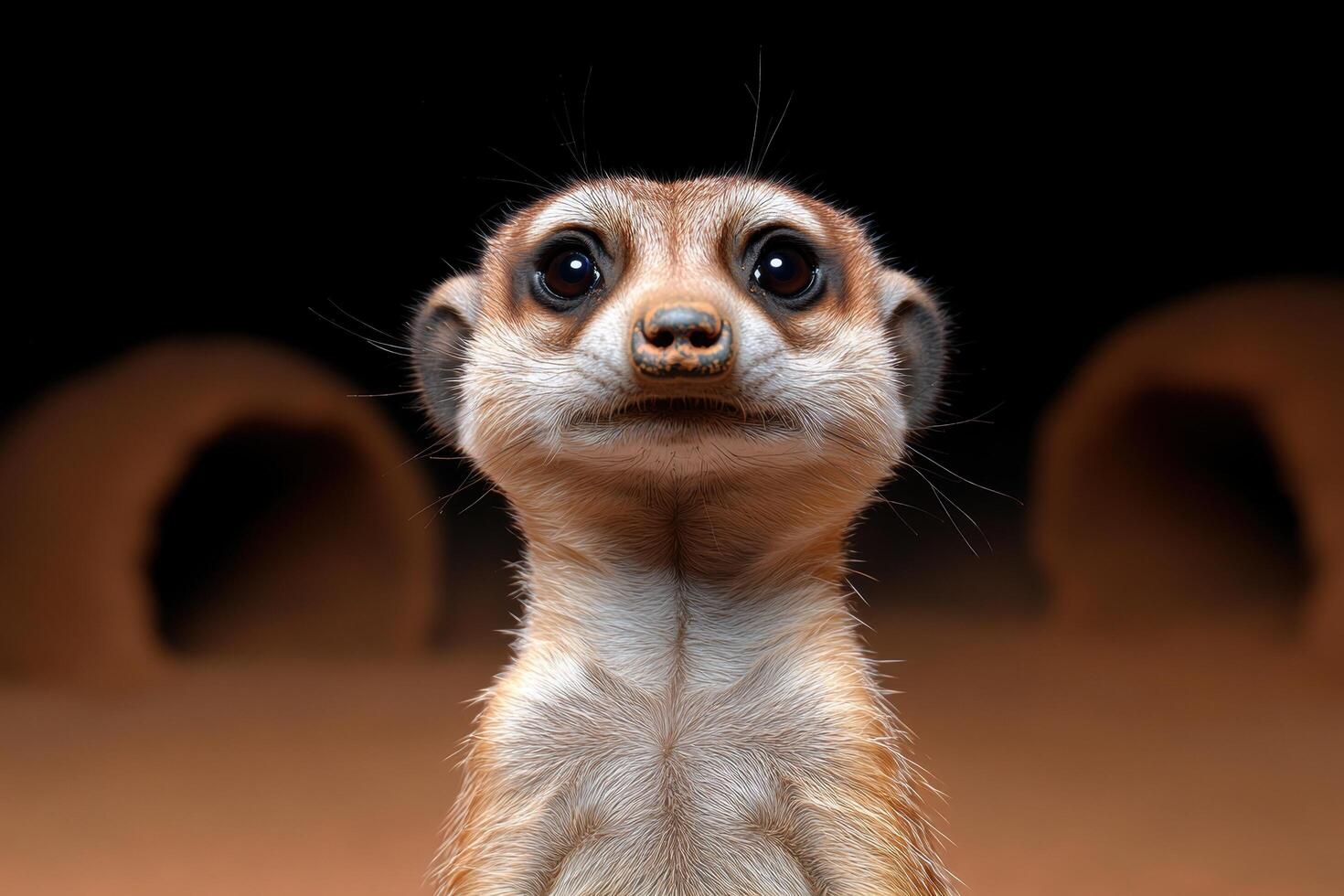 Close up portrait of a meerkat looking directly at the camera. photo