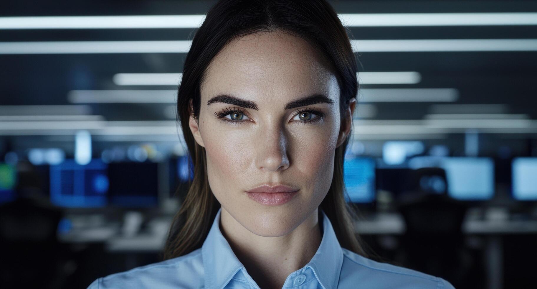 Confident businesswoman in modern office setting. photo