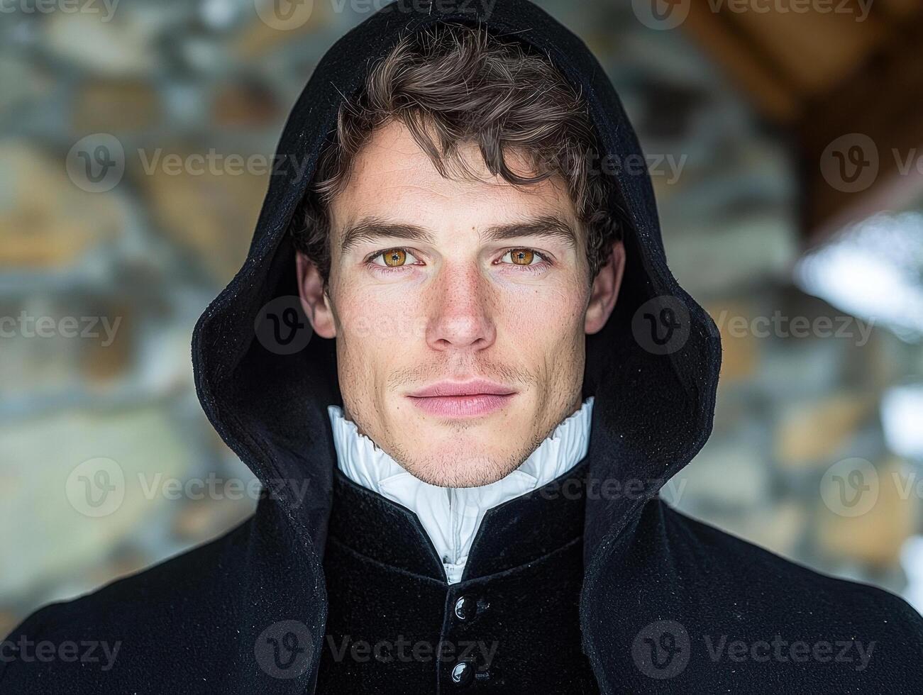 Portrait of a handsome man in a hooded cloak photo