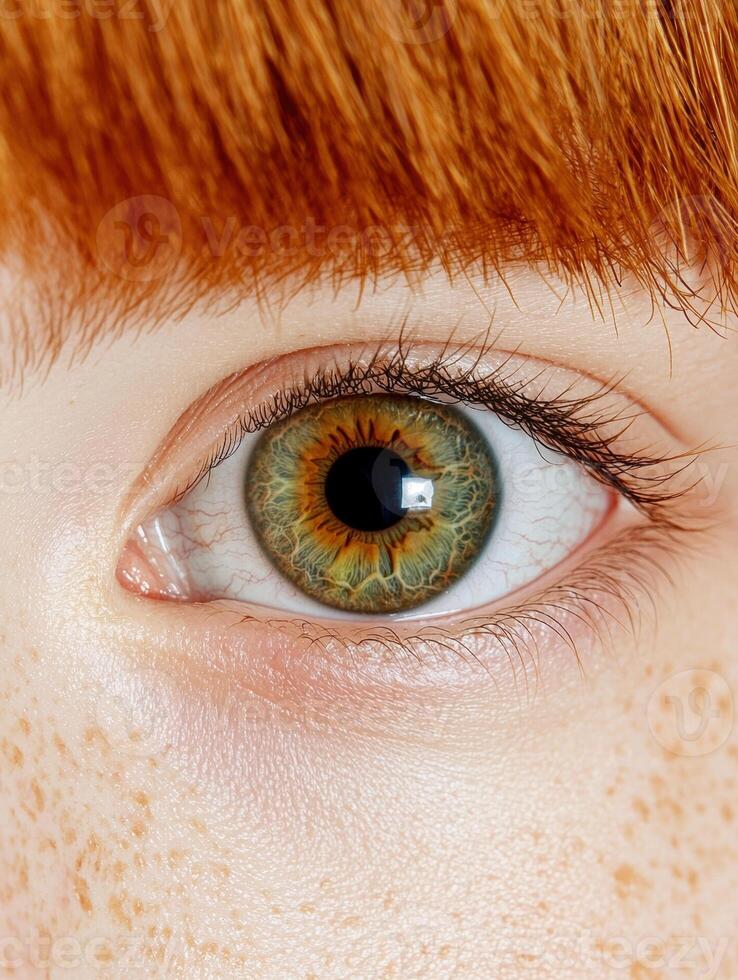 Close up of a green eye with freckles photo