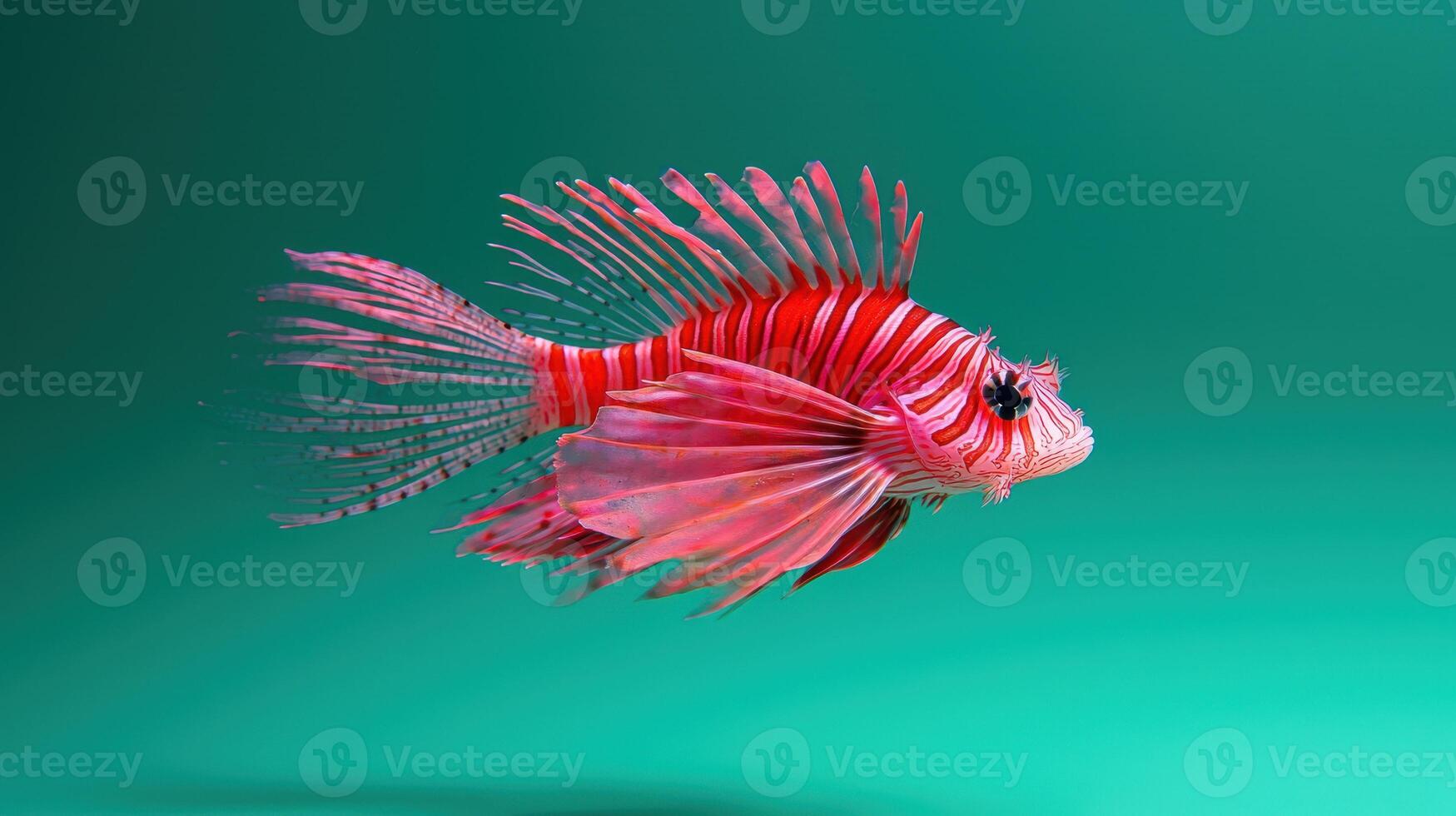Red lionfish swimming in a turquoise aquarium photo