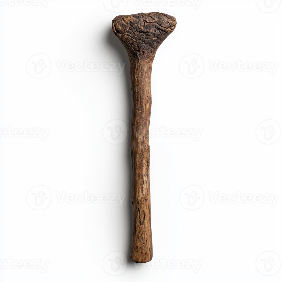 Ancient wooden club isolated on white background photo