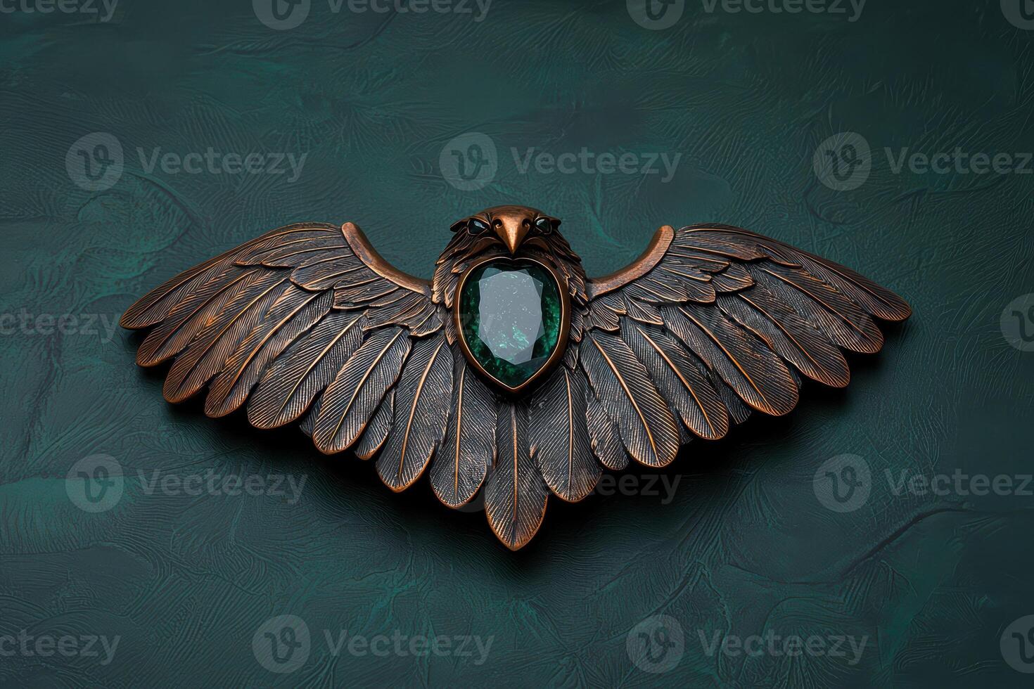 Copper eagle wings with green gemstone pendant necklace photo