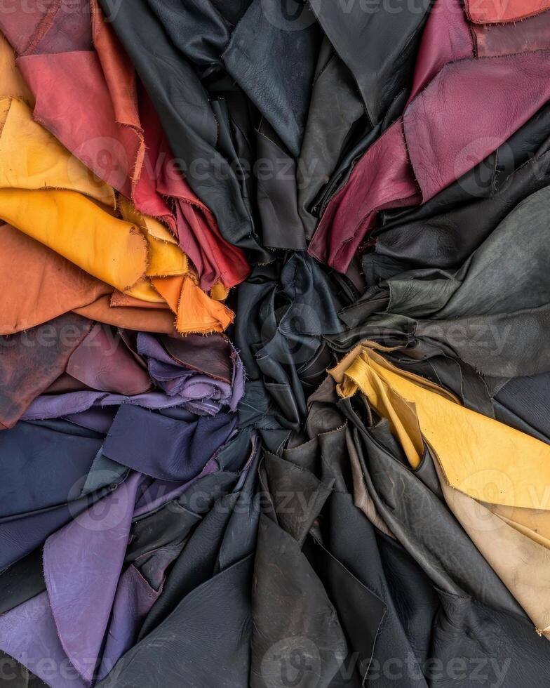 Variety of colorful leather textures arranged in a circular pattern photo