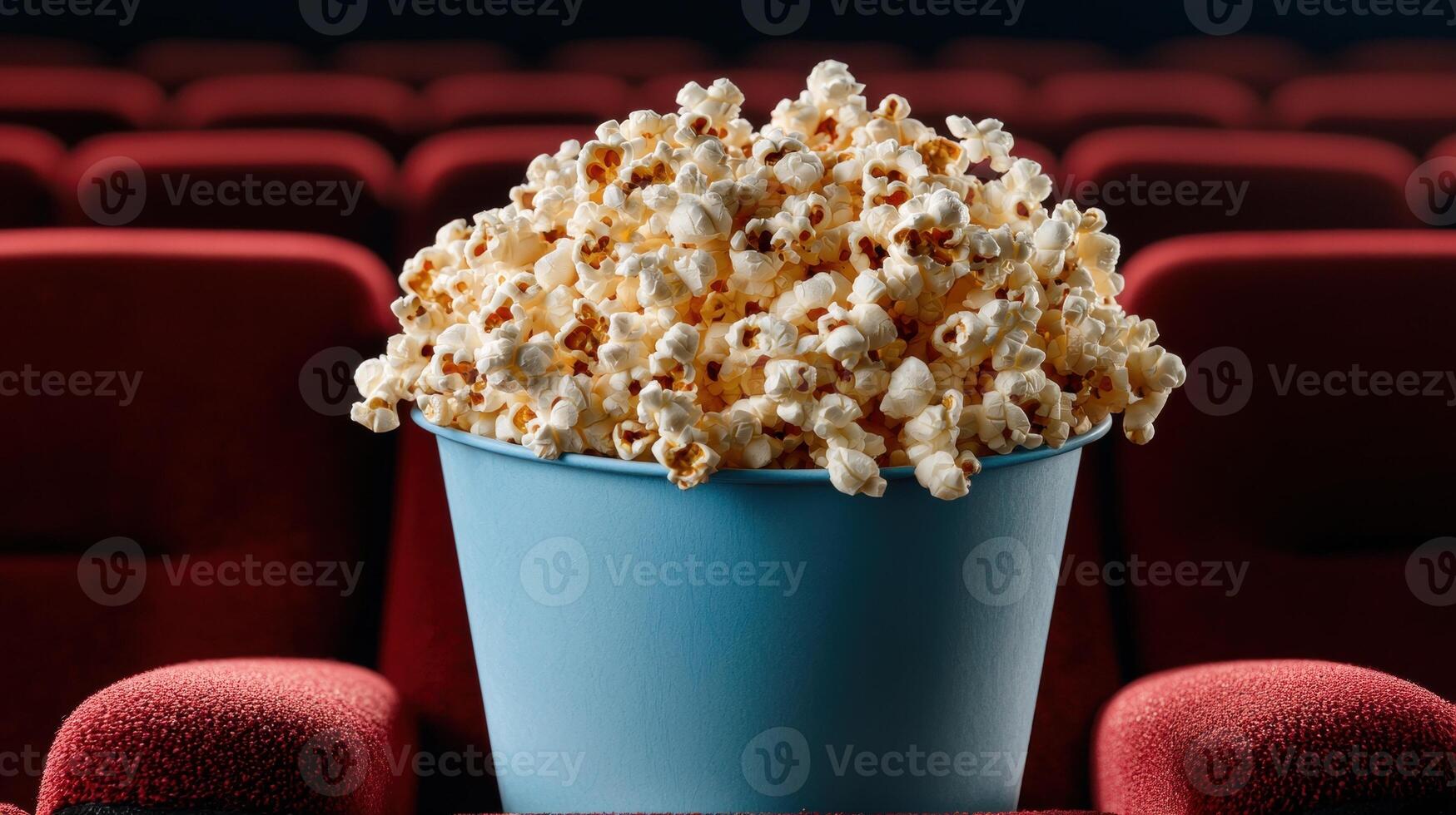 A bucket of popcorn in a movie theater photo