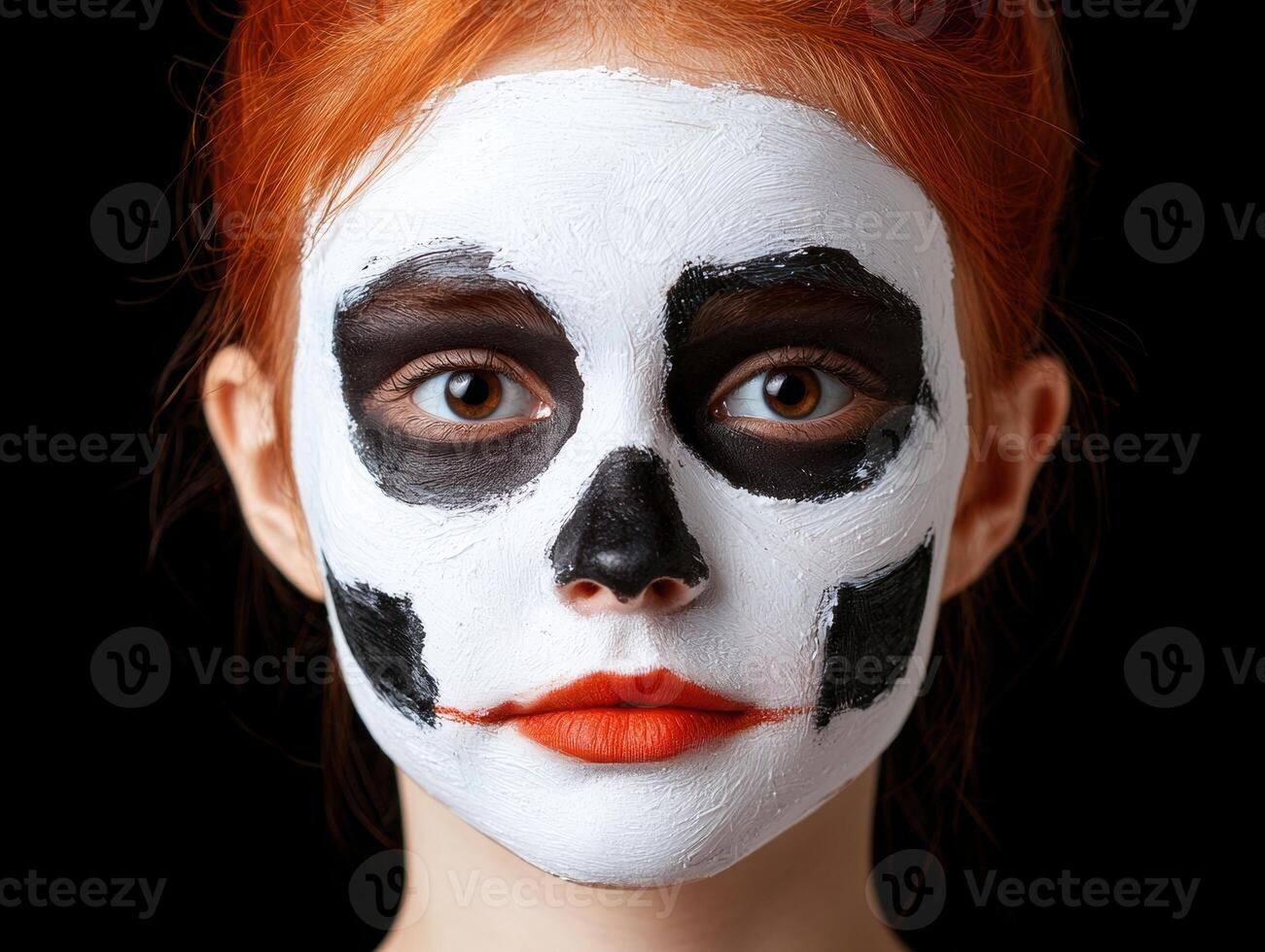 Close up of a girl with Halloween skull face paint photo